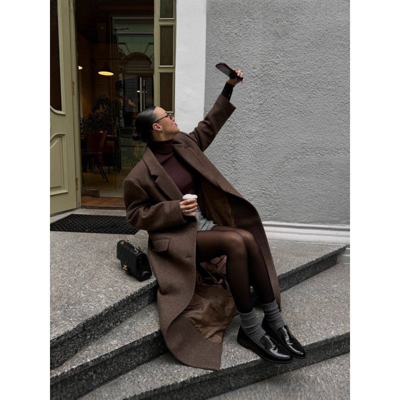 Korean Style Elegant Suit Collar Woolen Overcoat Coat - Image 5