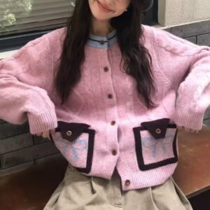 Contrast Color And Versatile Bow Pocket Sweater