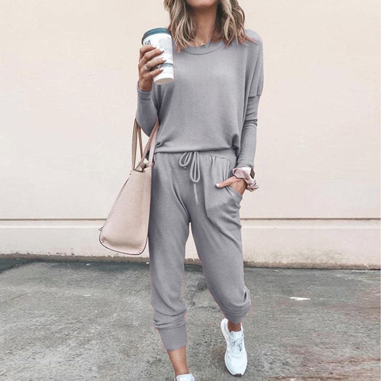 Women's Long Sleeve Suit Fashion Pullover Top And Pockets Drawstring Long Pants Solid Color Casual Sports Trouser Suit Clothing - Image 5