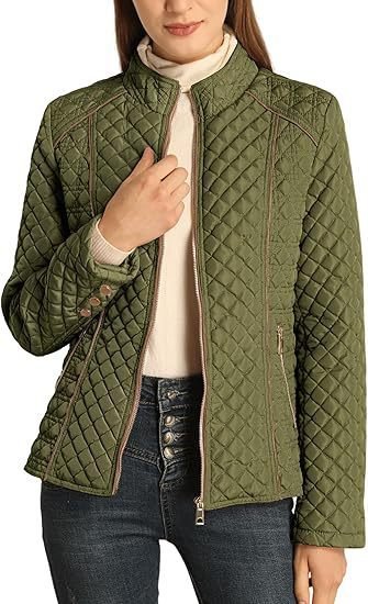 Women's Stand Collar Lightweight Quilted Padded Zip Jacket - Image 10