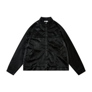 Men's Split Splicing Solid Color Loose Standing Collar Leather Jacket