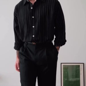 Black Pinstriped Button-Down Shirt
