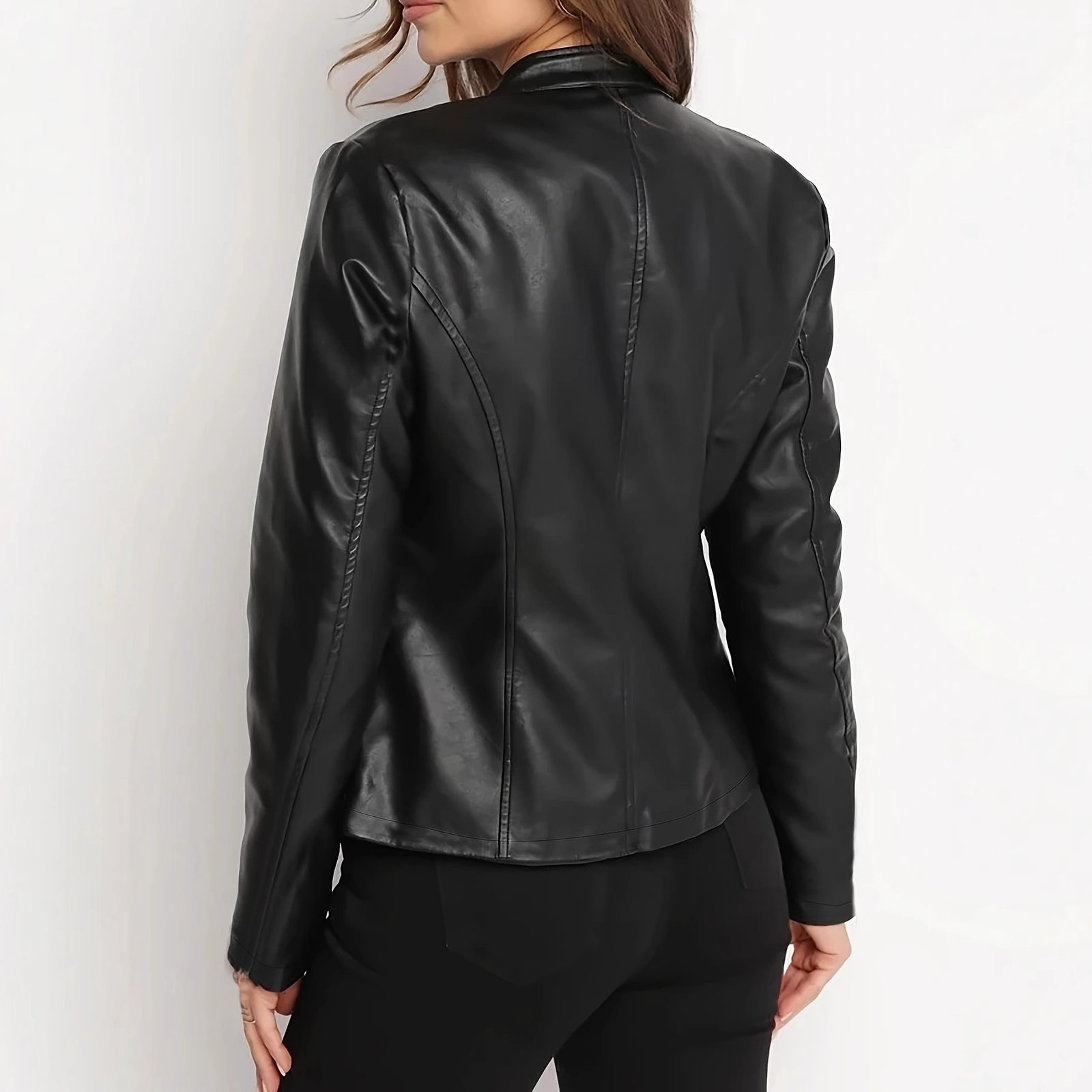 Fashionable Slim-fit Short Women's Leather Jacket - Image 5