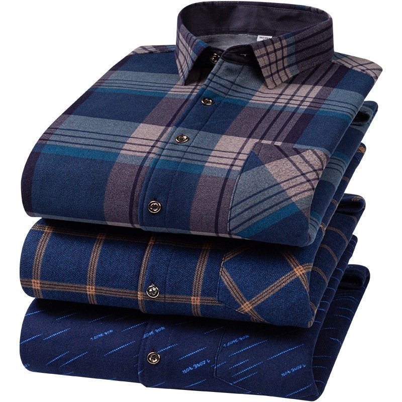 Long Sleeve Warm Men's Casual Shirt Fleece-lined Thick Warm Shirt - Image 2