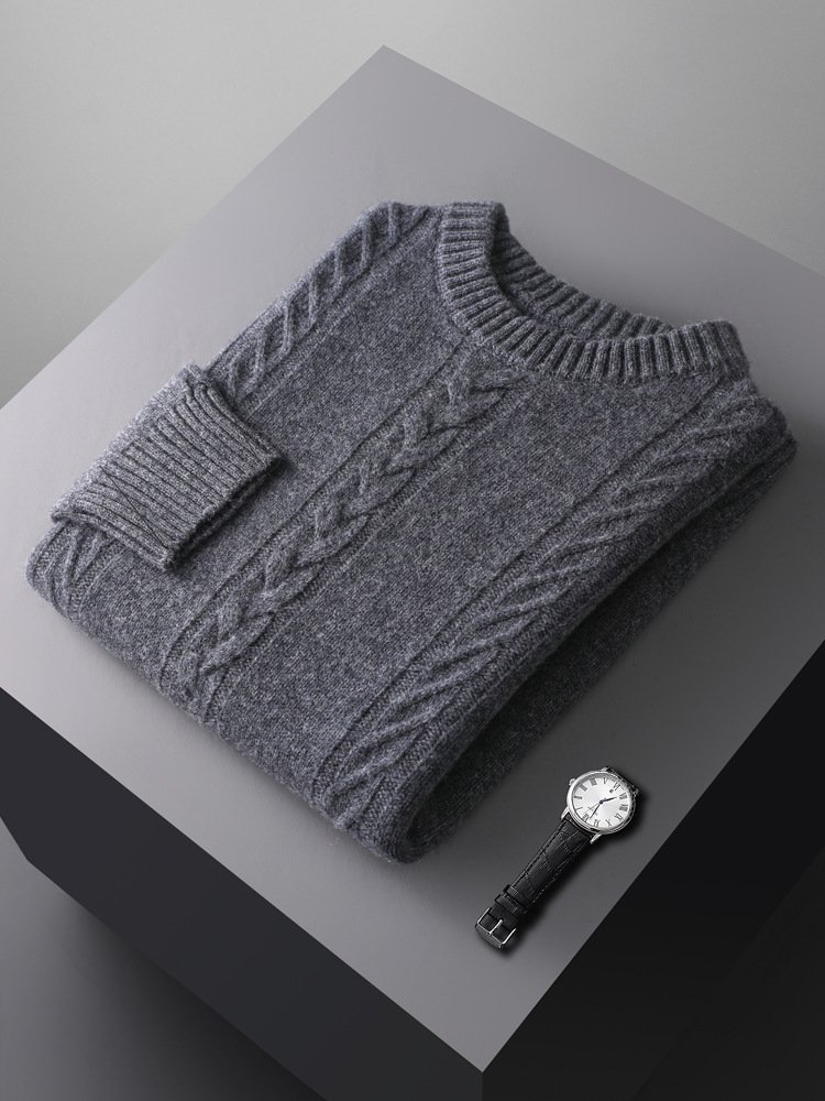 100 Pure Wool Sweater Men's Round Neck Thickened Warm Long Sleeves Sweater - Image 8