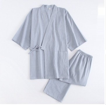 Cotton Washed Pajamas Suit Thin Striped Men's And Women's Japanese Couple Kimono Trousers Homewear Suit - Image 10