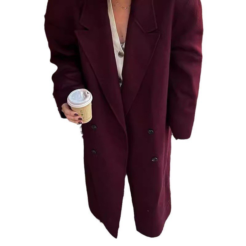 Wine Red Long Lapel Blazer - Image 6