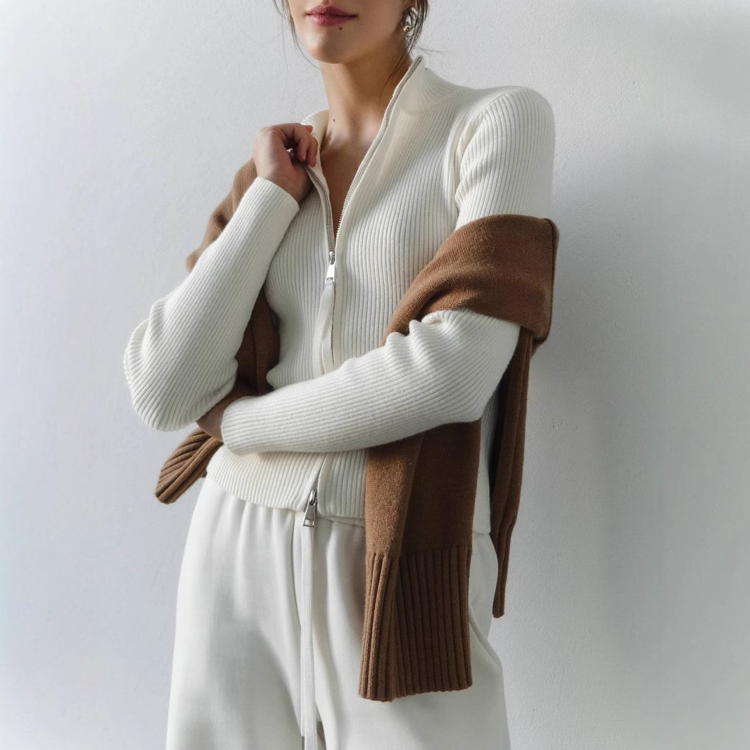 Zipper Slim Fit Top Stand Collar High Waist Trendy Long-sleeve Sweater Bottoming - Image 3