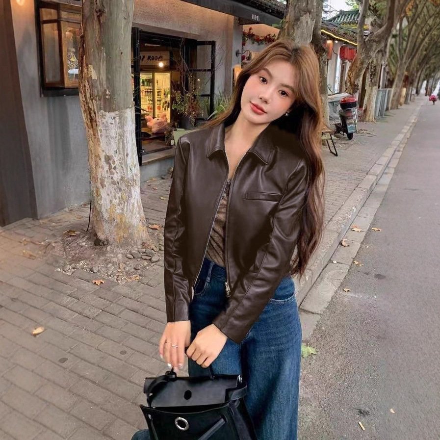 Women's Leather Top Lapel Short Fashion - Image 4