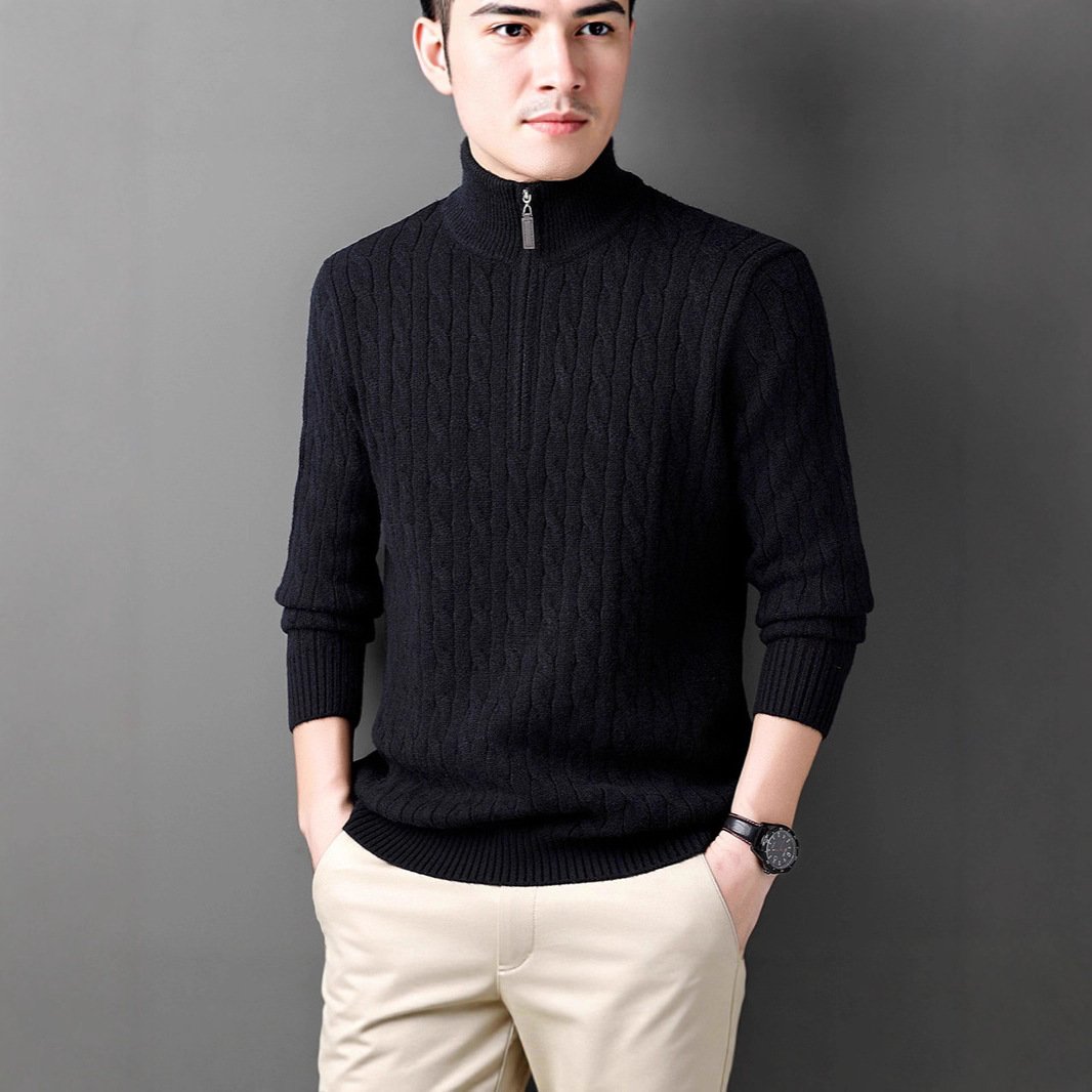 Autumn And Winter Knitting Half Turtleneck Warm Twisted Loose-fitting Long Sleeve Sweater Men - Image 5