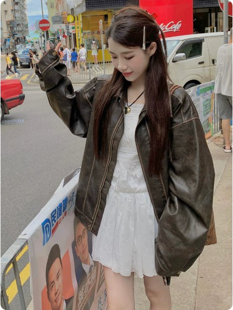American Sweet Cool Retro Vintage Brown Leather Coat - Image 5