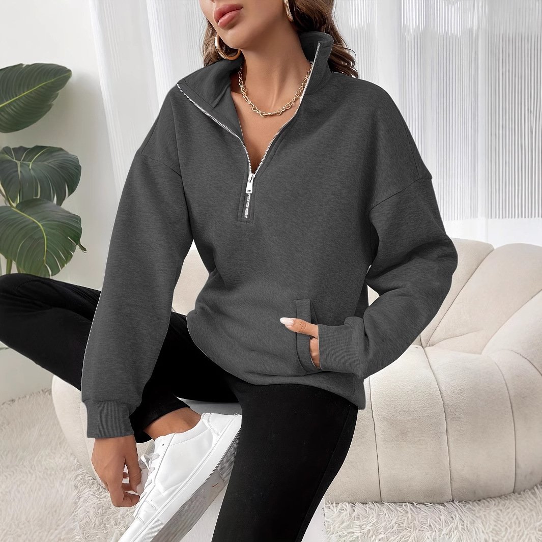 Autumn And Winter Loose Long Sleeve Half Zipper Sweater - Image 3