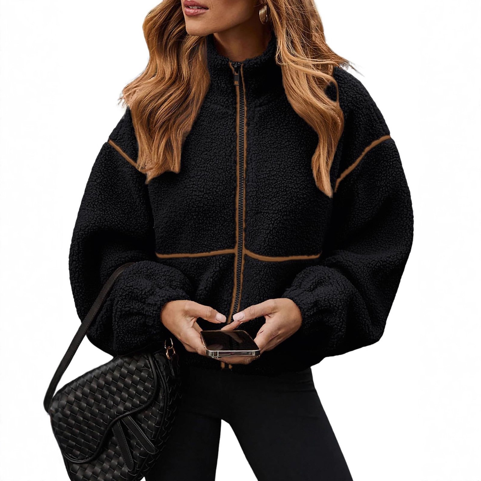 Berber Fleece Contrast Color Stand-up Collar Leisure All-match Coat - Image 4