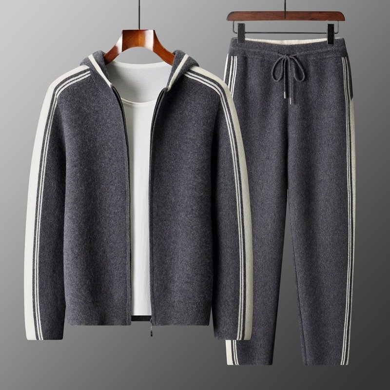 Men's Cardigan Hooded Color Matching Suit - Image 9