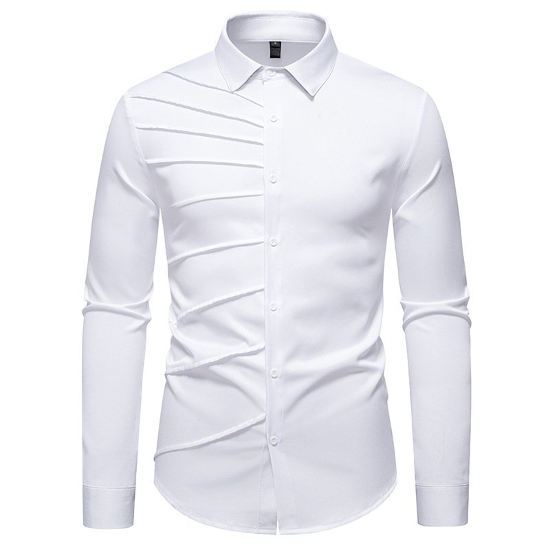 Men's Pleated Design Casual Long-sleeved Shirt - Image 6