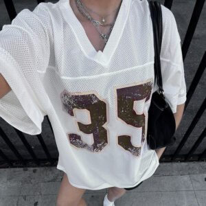 American Street Sports Style Digital Printing Loose V-neck T-shirt