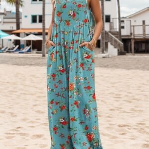 2025 New Women's Summer Printed Casual Overalls Loose Wide Leg Jumpsuit Bohemian Floral Printed Loose Jumpsuit With Pocket