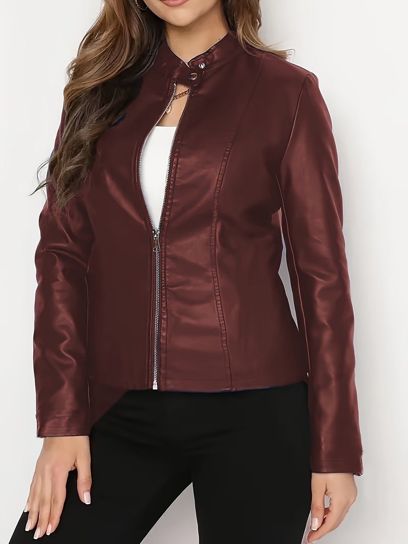 Fashionable Slim-fit Short Women's Leather Jacket - Image 6