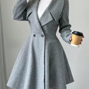 Wool Coat With A Cinched Waist Dress Design, Elegant Long Sleeves