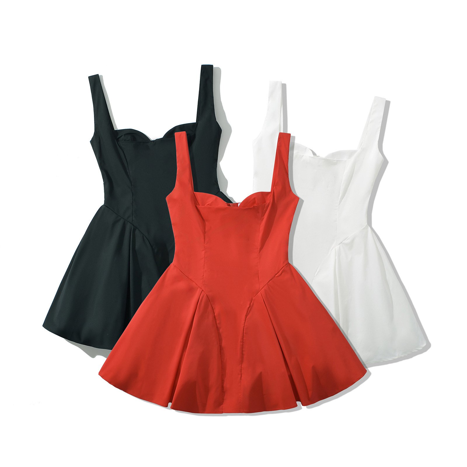 Backless Short Suspender Dress French Square Collar A- Line Mini Skirt - Image 2