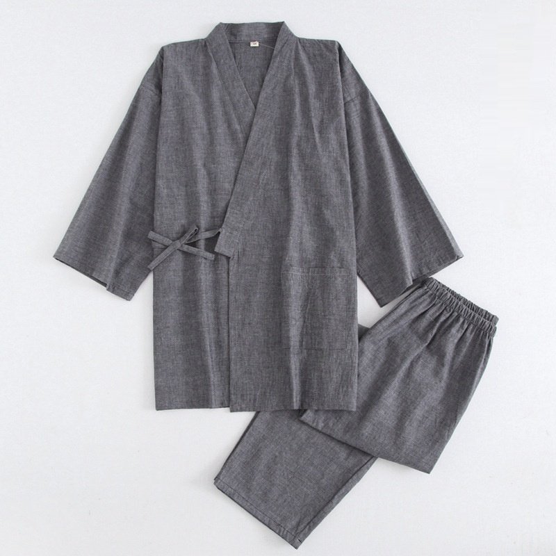 Cotton Washed Pajamas Suit Thin Striped Men's And Women's Japanese Couple Kimono Trousers Homewear Suit - Image 7
