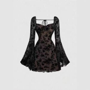Black Floral Lace A- Line Short Top Skirt