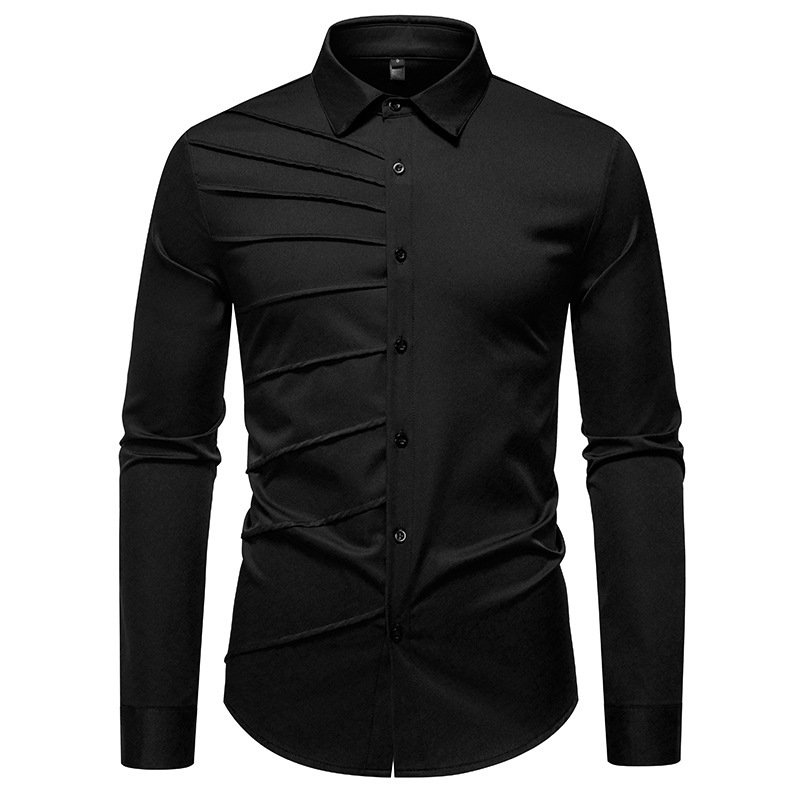 Men's Pleated Design Casual Long-sleeved Shirt - Image 7