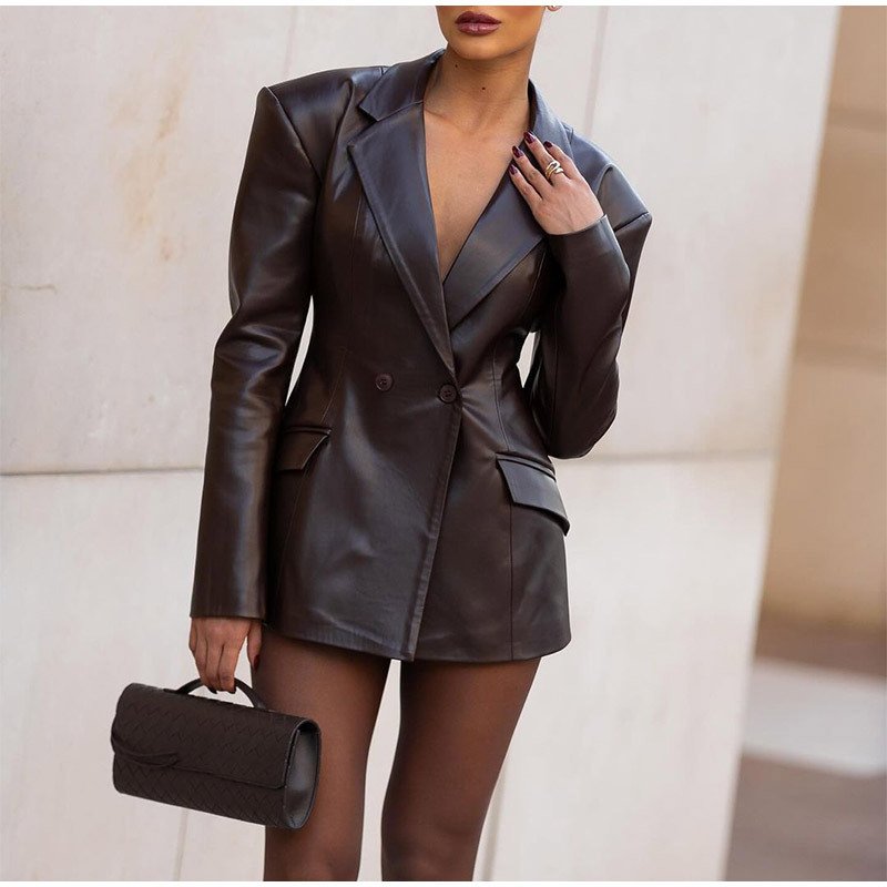 Women's Waist Tight Leather Jacket - Image 4