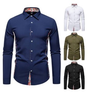 Casual Polo Collar Paisley Pattern Color Matching Casual Shirt