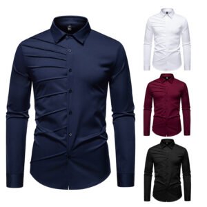 Men's Pleated Design Casual Long-sleeved Shirt
