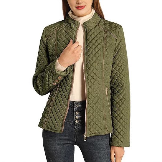 Women's Stand Collar Lightweight Quilted Padded Zip Jacket - Image 2