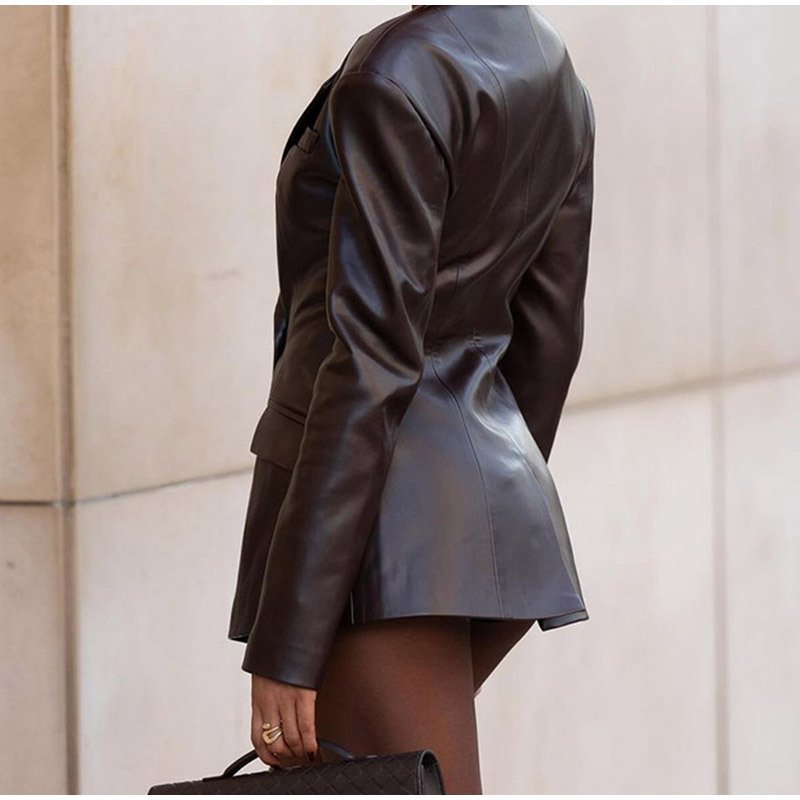 Women's Waist Tight Leather Jacket - Image 3