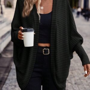 Women Solid Color Batwing Sleeve Open Front Casual Jacket