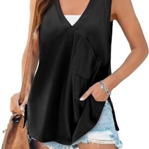 Fisoew Womens Summer Tank Tops V Neck Sleeveless Casual Loose Flowy Tunic Workout T Shirts