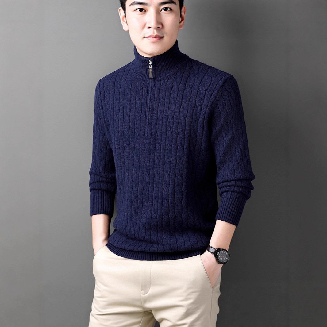 Autumn And Winter Knitting Half Turtleneck Warm Twisted Loose-fitting Long Sleeve Sweater Men - Image 4
