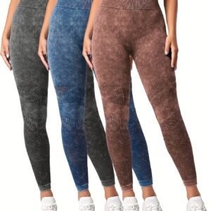 3 Pack Mesh Cut Out Leggings For Women Tights Breathable Workout Tummy Control Pants
