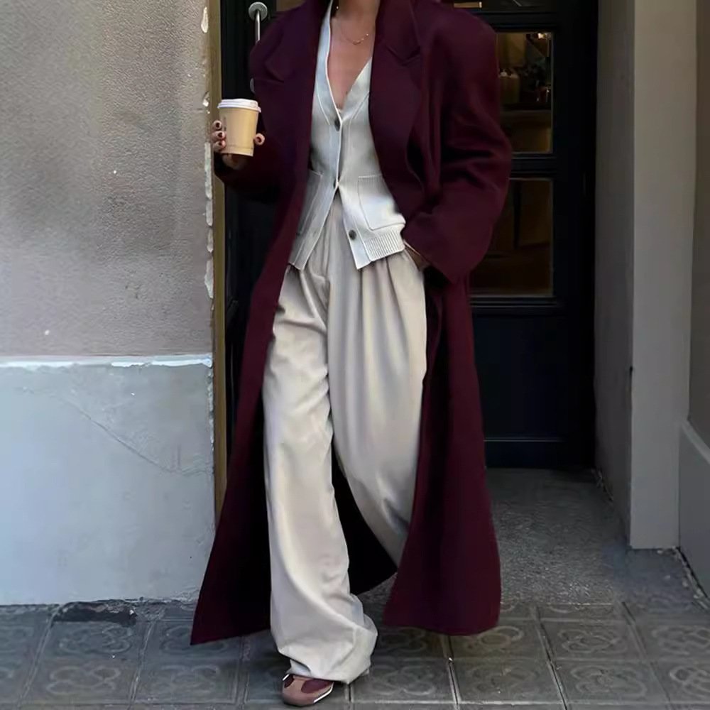 Wine Red Long Lapel Blazer - Image 4