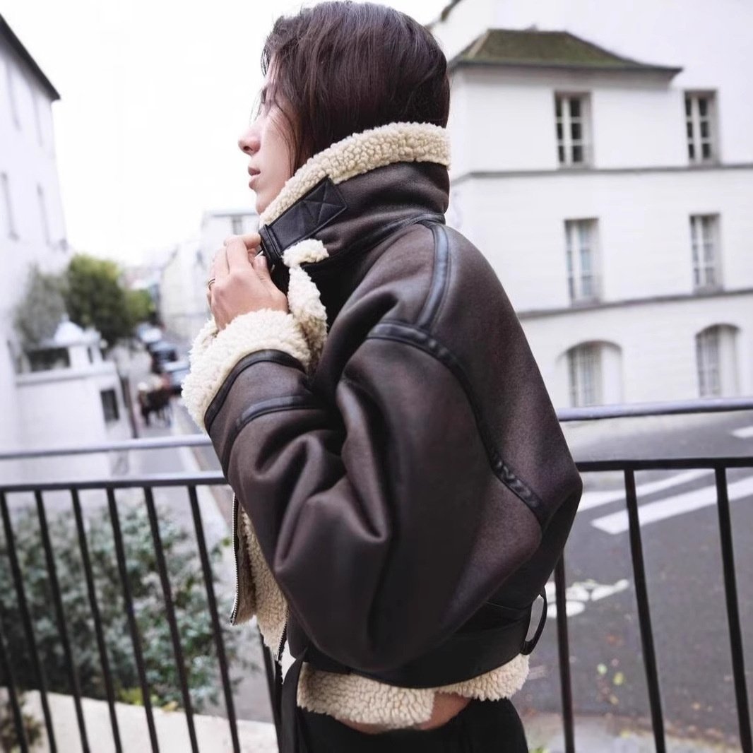 Wear Fur Integrated Lapel Thickening Warm Double-sided Casual Short Jacket Coat - Image 2