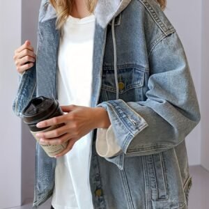 Women's Hooded Denim Jacket, Oversized Retro Denim Jacket, Elastic And Loose, Comfortable And Lightweight