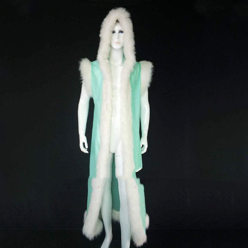 Long Pu Leather Fur Stitching Performance Costume Cosplay Anime - Image 5