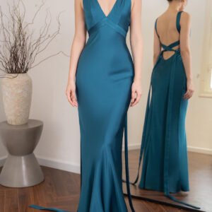 Backless Strappy Lake Blue Wedding Dress
