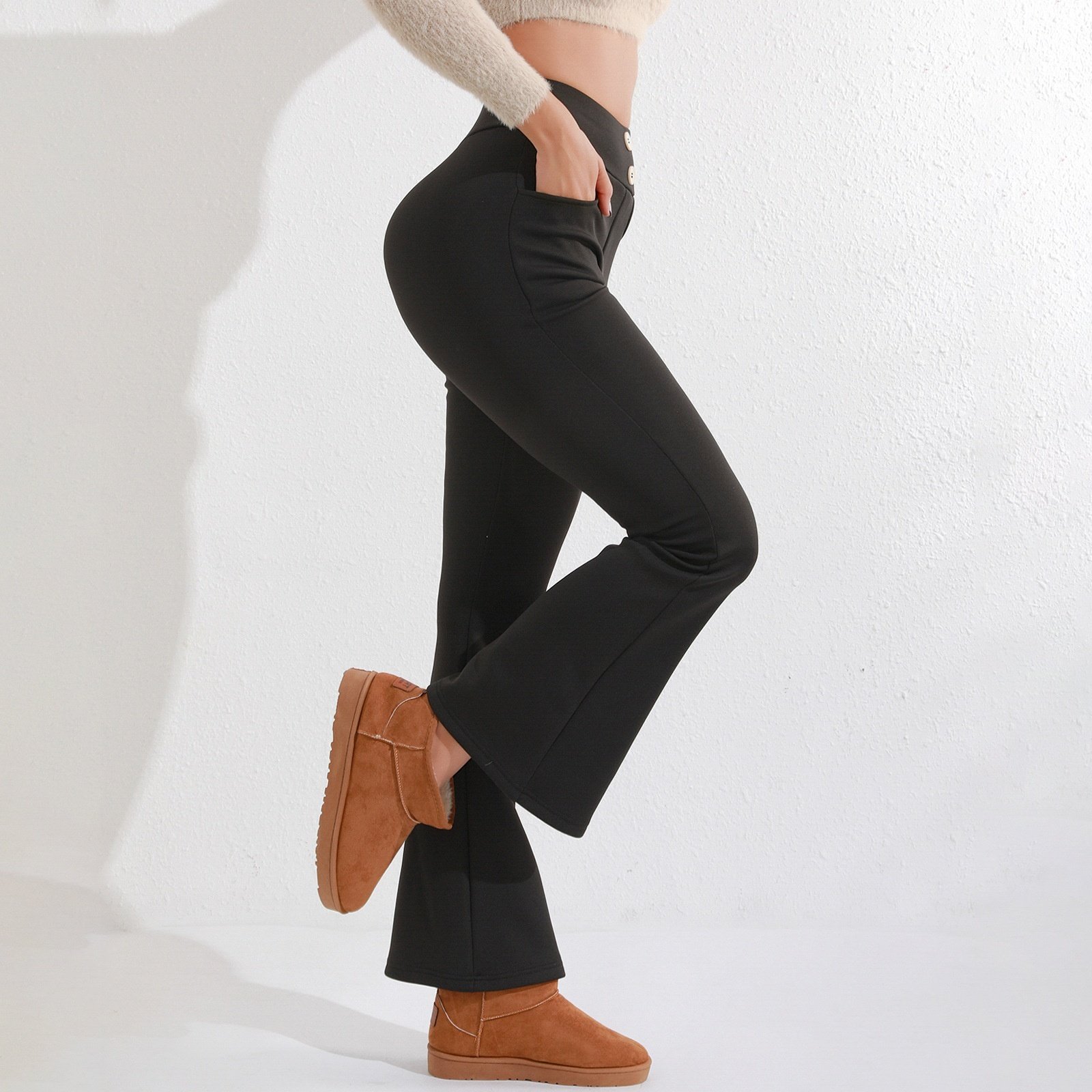 Brushed Casual High Waist Flattering Hip-lifting Button Commuting Pants - Image 3