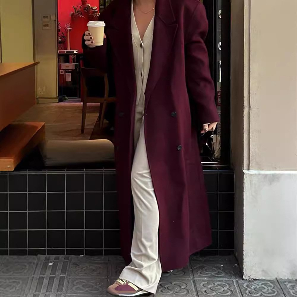 Wine Red Long Lapel Blazer - Image 3