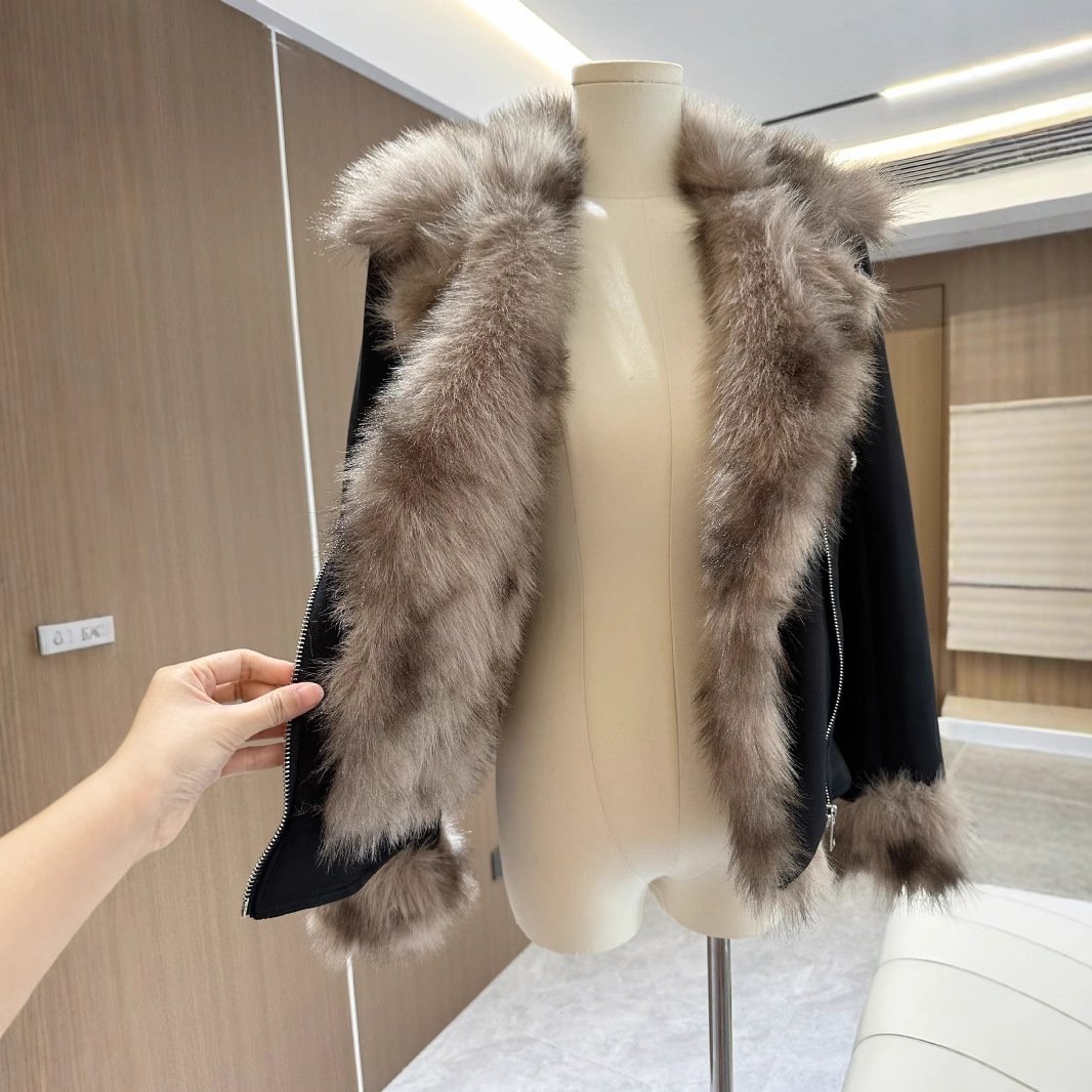 Winter Black Fur Motorcycle Warm Jacket - Image 5