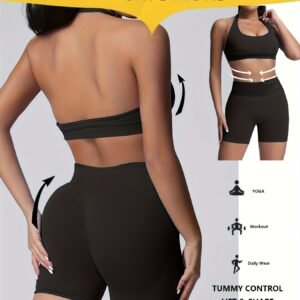 Women's Yoga Workout Set Sports Bra High-Waist Shorts Quick-Dry Breathable