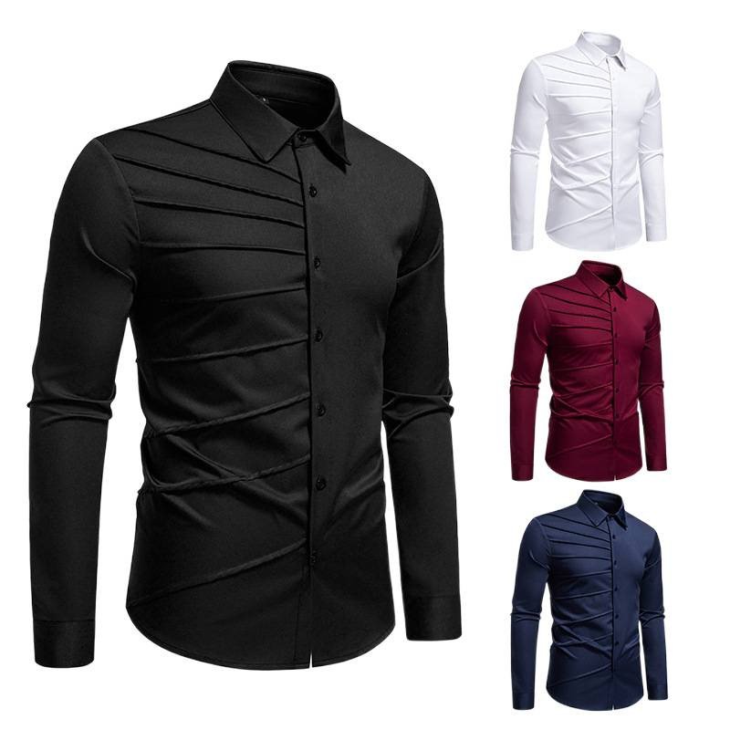 Men's Pleated Design Casual Long-sleeved Shirt - Image 5