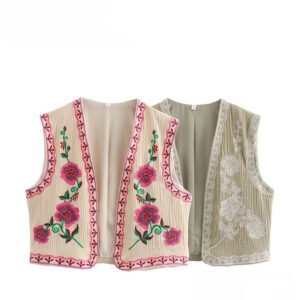 French Design Fashionable Casual Style All-match Two-color Embroidered Vest