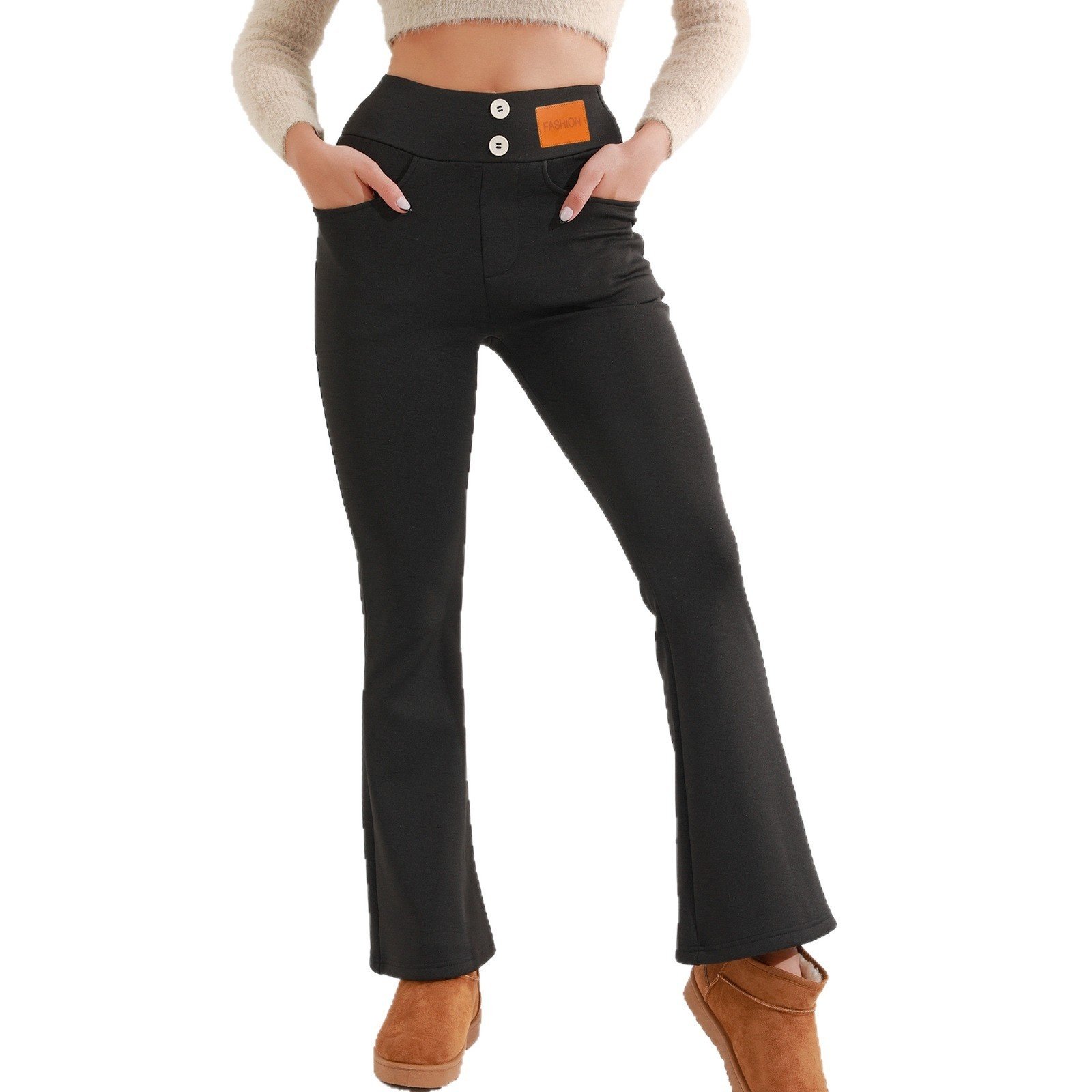 Brushed Casual High Waist Flattering Hip-lifting Button Commuting Pants - Image 4
