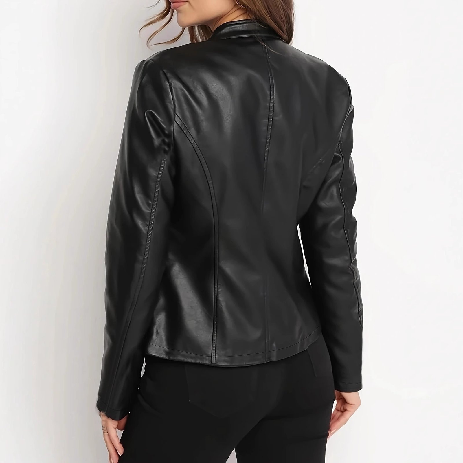 Fashionable Slim-fit Short Women's Leather Jacket - Image 3