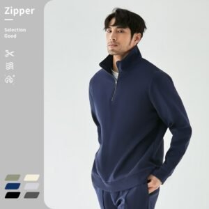 Heavy Pearl Air Layer Semi-access Control Zipped Stand Collar Sports Sweater